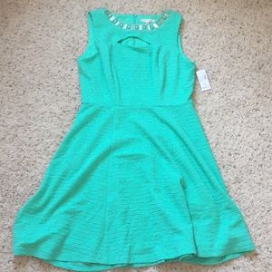 Sea foam green dress.